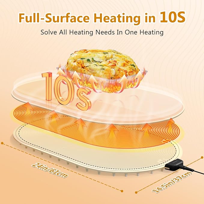 Warming Mat for Food with Adjustable Temperature Timer,10S Fast Heating Silicone Food Warmers for Parties Buffet and Home Daily,Food Warming Mat with Insulating Pad Raised Feet Protects Table
