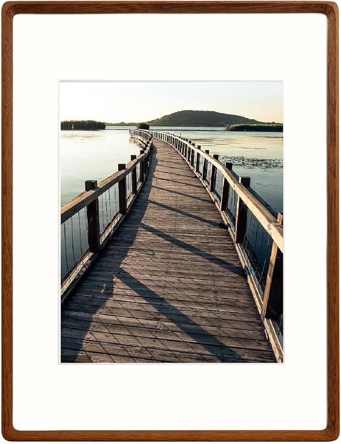 Natural Wood Photo Frames Inspired Tabletop Picture Frame with Mat, Vertical or Horizontal Display (Walnut, 12x16 matted to 8.5x11)