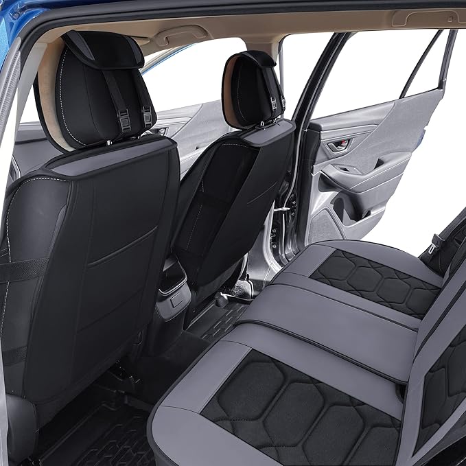 OASIS AUTO Custom Fit Seat Covers for Forester/Outback/Legacy/Impreza/Crosstrek 2010-2025, Waterproof Durable Faux Leather Seat Protector Cushion (Full Set, Gray)