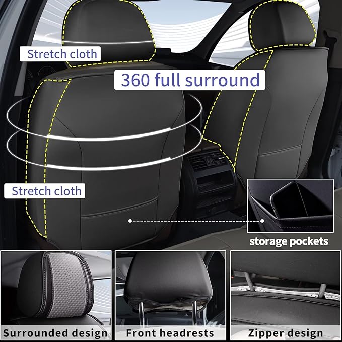 Front Seat Covers Fit for Nissan Frontier 2009-2023 2024 2025, Faux Leather Automotive Seat Covers Breathable Waterproof Seat Cushions Compatible with Airbag (2 Seats,Black & Gray)