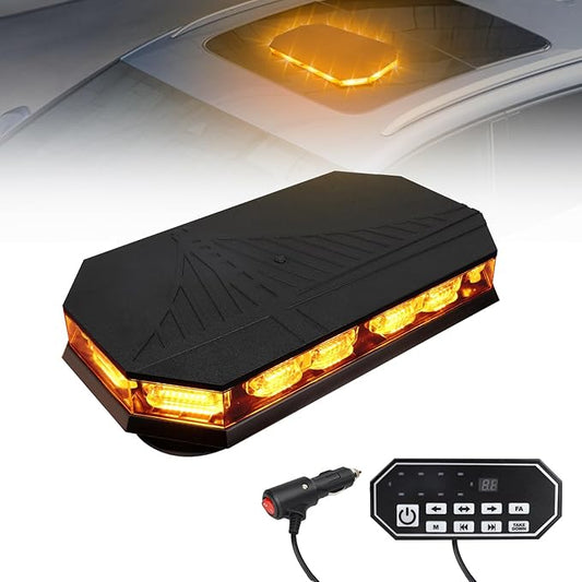13.7 Inch 20 Modes LED Rooftop Magnetic Strobe Lights, Emergency Traffic Warning Flashing Plow Light with Controller for Trucks, Construction Vehicles and Snowplows (Amber)