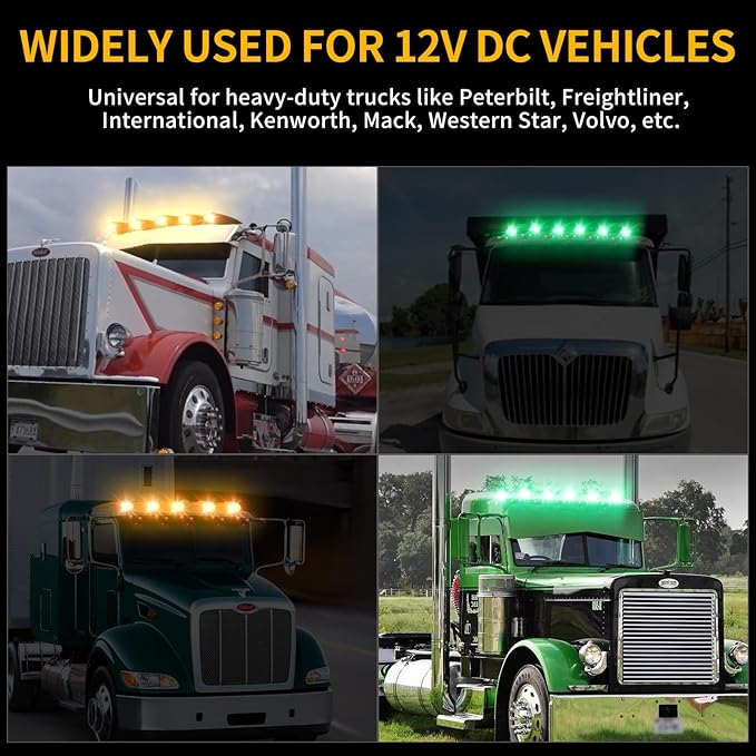 1PC 21 LED Dual Color Cab Marker Light, Clear Lens Chrome Torpedo Cab Marker Roof Running Top Lights, Replacement for Heavy Duty Trucks Kenworth Freightliner Peterbilt International Mack, Amber/Green