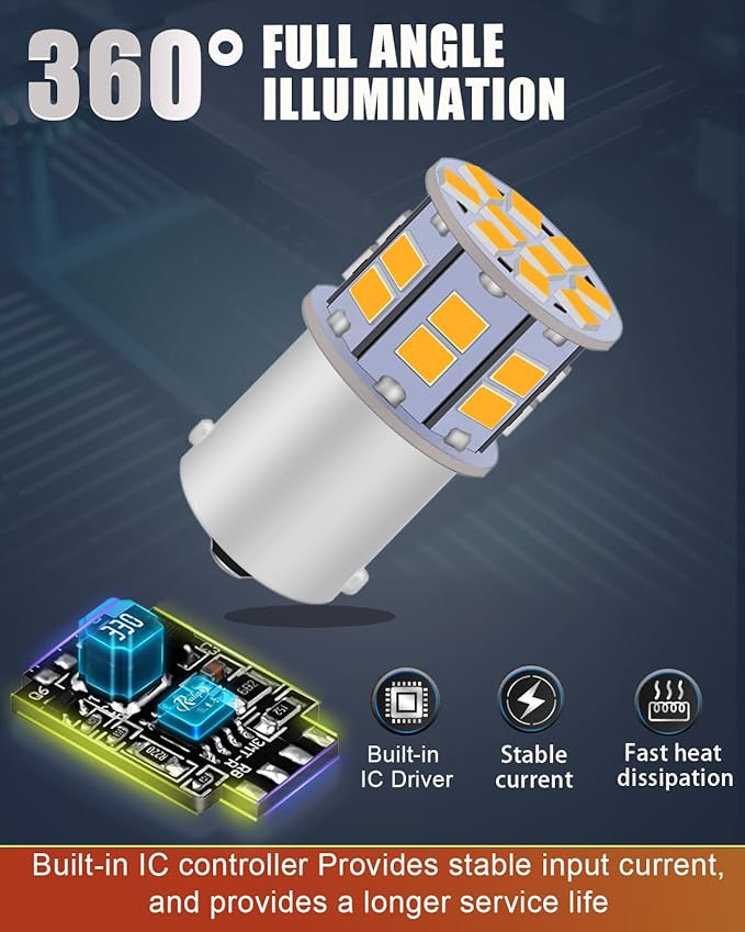 1156 LED Bulb Amber 12V-24V Super Bright 7506 1141 BA15S P21W 1003 LED Bulb for Turn Signal Blinker Lights, Tail Brake Lights, DRL Marker Blinker Parking Lights, Pack of 4