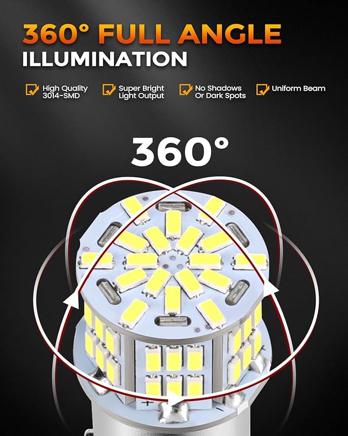 BANGO 1156 LED Bulb White Backup Reverse Light, 1141 7506 BA15S RV Interior Light Bulbs Super Bright for 12V RV Camper Trailer Boat Trunk Interior Lights, Pack of 4