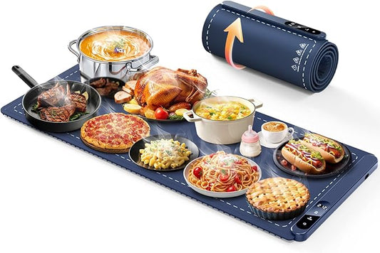 Extra Large Food Warming Mat, 36"x16" Electric Warming Tray with 6 Level Temperature Settings & 6 Hours Timer, Graphene Full Surface Rapid Heating, Roll Up Food Warmers for Parties, Gatherings