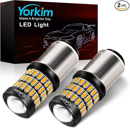 Yorkim Super Bright 1157 LED Bulbs Amber, 9-30V 1157 2057 2357 7528 BAY15D LED Bulb with Projector, Replacement for Turn Signal Light Blinker Light Brake Light, pack of 2