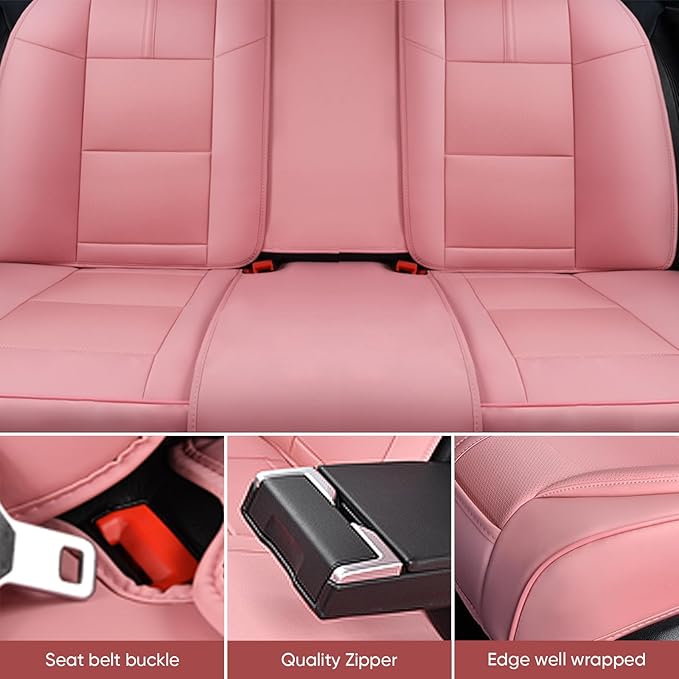 Auto Car Seat Covers Accessories Full Set Leather Cushion Protector Universal Fit 7 Colors (Pink, Front Pair and Rear)