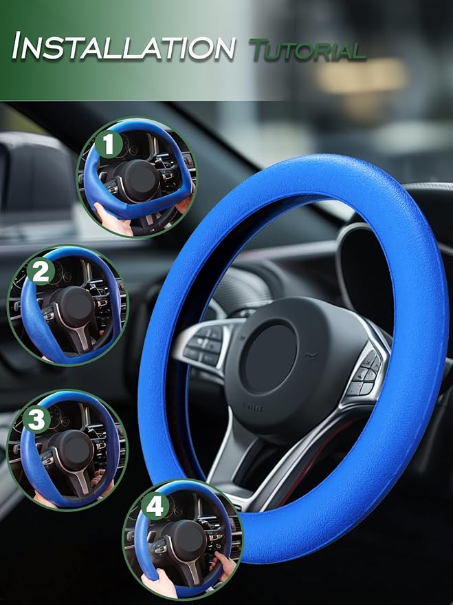 LRITER Car Steering Wheel Cover, Non-Slip Silicone Material, Multiple Color Choices, Universal Auto Parts Steering Wheel Cover, Suitable for Most Cars (Blue)