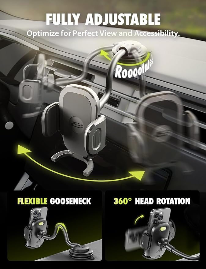 Bracketron Cell Phone Holders for Your Car, 7.5" Flexible Gooseneck Phone Holder for Car Dashboard & Windshield, One-Hand Release TripGrip 2.0 Car Phone Holder Mount Compatible with iPhone and Samsung