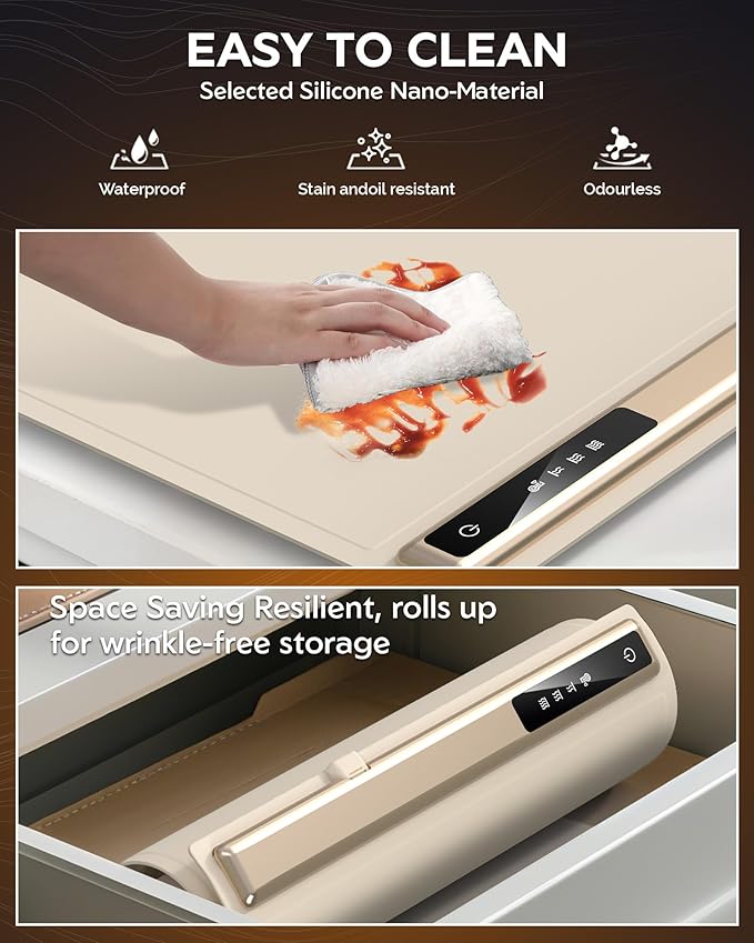 Warming Mat for Food,10s Rapid Warm Food Warming Mat,3-Temp Portable Food Warmer,Fast Heating BPA-Free Auto Shut Off Chafing Dishes For Buffet,Roll Up Food Warmers For Parties Buffet White