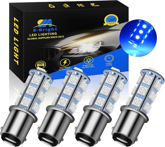 YM E-Bright Blue 1157 Led Bulb, 1016 1034 7528 BAY15D Base 18 SMD 5050 LED Replacement Bulb For RV SUV MPV Car Brake Light Backup Lamps DC 12V (Pack of 4)