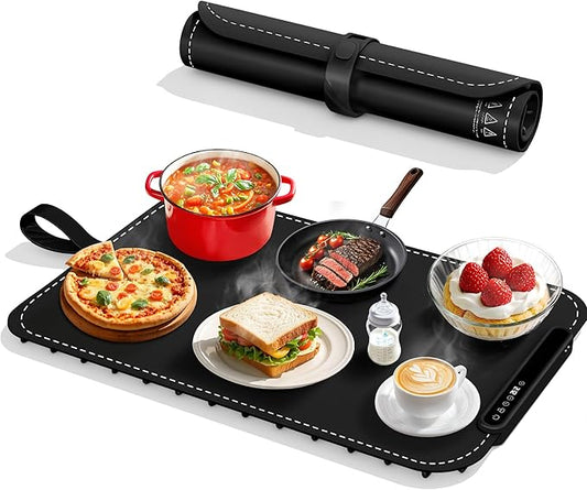Warming Mat for Food - Electric Warming Tray, Full Surface Rapid Heating Food Warmer Mat with 6 Temperature Settings, Silicone Heating Pad for Party Buffet, Great Gift for Women (Black, XL)