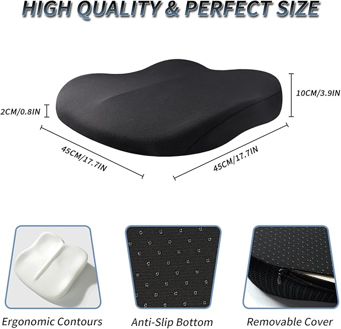 Wedge Car Seat Cushions for Driving, Adult Booster Seat Cushion for Car Truck Driver, Memory Foam Butt Cushion for Office Chair Wheelchair Home, Cloth Black