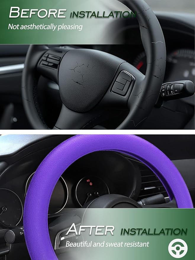LRITER Car Steering Wheel Cover, Non-Slip Silicone Material, Multiple Color Choices, Universal Auto Parts Steering Wheel Cover, Suitable for Most Cars (Purple)