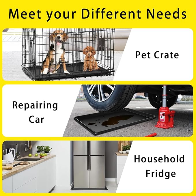 3 Pcs Extra Large Oil Drip Pan, 35.4×24×1.6Inches Oil Drain Pan for Under Car,Plastic Oil Drip Tray for Garage, Fridges, Washing Machines, Cat Litter Box,Keeps Floors Safe & Clean