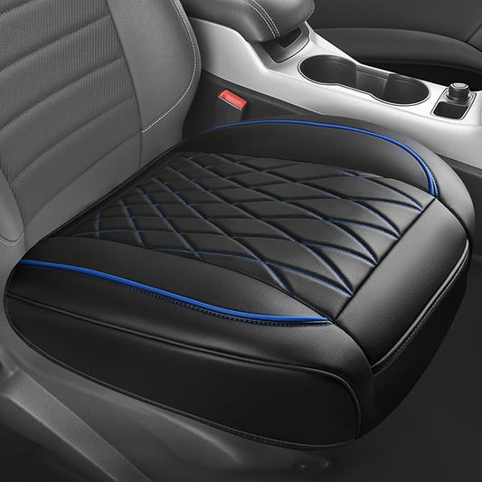 CAR PASS 1 Pack Leather Front Car Seat Cover, Bottom Seat Cover Full Wrapped with Storage Pocket, Anti-Slip Leather Seat Protector,Waterproof Seat Cushion Pad Universal Fit Sedan SUV Truck, Black Blue