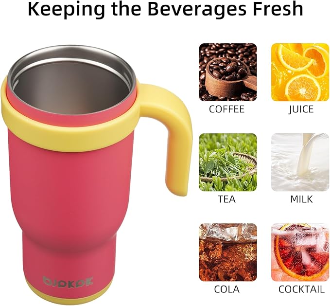 BJPKPK 18 OZ Insulated Travel Tumbler with Handle and Straw, Stainless Steel Water Bottle, Double Wall Vacuum Insulated Mug, for Work, Car, Travel, Rose Pink