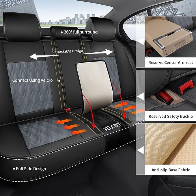 Seat Covers Fit for Nissan Frontier 2009-2024 2025 Full Set,Faux Leather Car Seat Cover Waterproof for Frontier Vehicle Automotive Cushion (5 Seats,Black&Dark Grey)