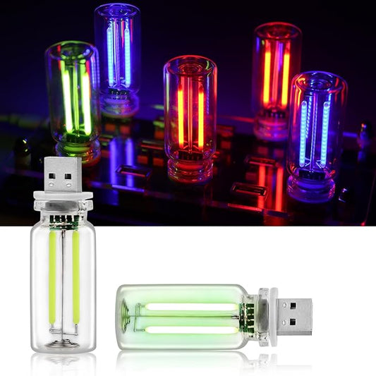 2PCS USB Car Lights, Touch Adjustment Lights, Plug in USB Vehicle Interior Ambient Light, Mini LED Retro Bulb Clear Glass Night Light for Car, Camping, Holiday Decoration, Party, Bedroom (Green)