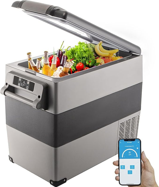 VEVOR CF55 12 Volt 58 Qt Refrigerator, Dual Zone Portable Compressor 12/24V DC and 110-240V AC, Freezer Fridge Cooler, for Car, Truck RV, Camping and Home Use, Black+Gray
