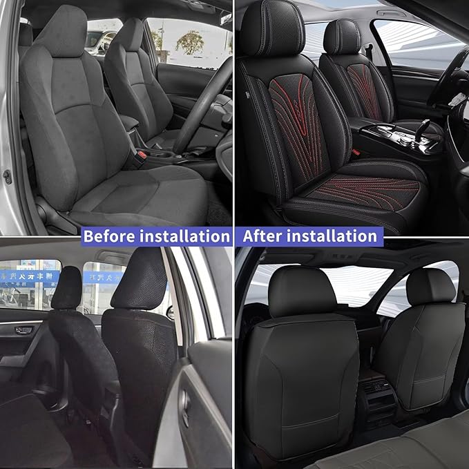 2 Front Car Seat Cover Fit for Nissan Frontier 2009-2024 2025 Faux Leather Seat Cover Cushion Protector Breathable Waterproof Compatible Airbag (2 Seats& Red Line)
