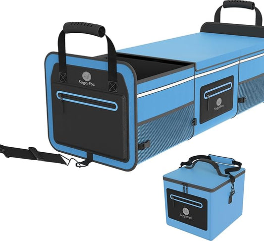 Car Trunk Organizer | 95L, 35"x13.8"x11.8" | 26L Ice Pack Included | Waterproof, Foldable | Gift for Drivers | Trunk Storage for SUV/Cars - Blue-M004