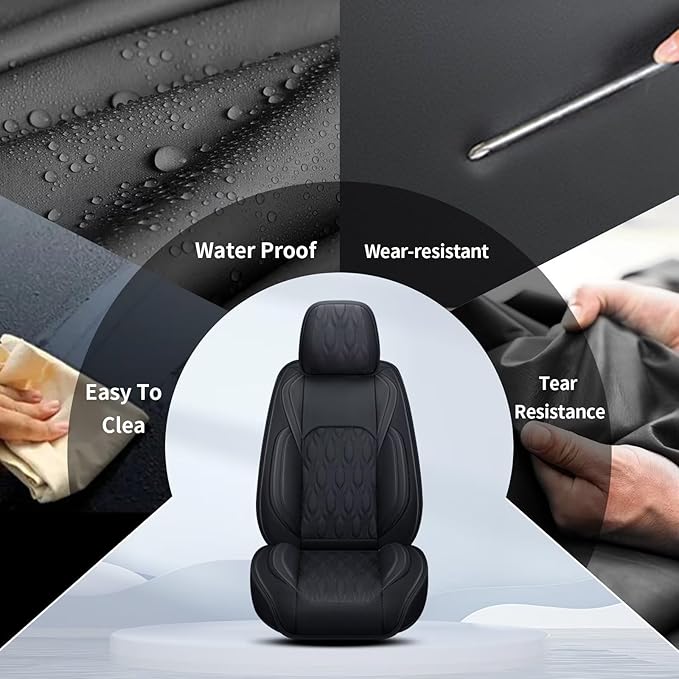 Seat Covers Full Set Fit for Nissan Frontier 2009-2023 2024 2025 Leather Seat Covers for Car - Automotive Seat Protectors Cushion Waterproof (5 Seats,Black)
