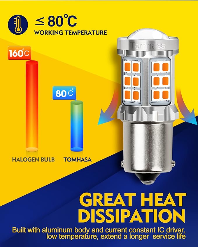 1156 LED Bulb Amber 1156 LED Turn Signal Light bulbs, 1141 led bulb Amber, 7506 1003 P21W BA15S LED 1156 Bulbs Replacement Lamp for Car Blinker Brake DRL, pack of 2