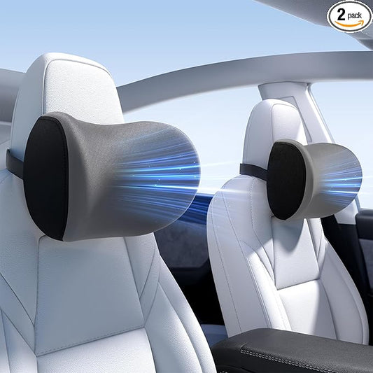 Wigoo 2025 Upgrade Car Neck Pillow [No More Pressure, Odorless] Soft Car Headrest Pillow with Adjustable Strap Removable Cover 100% Memory Foam, Fits All Vehicles (Gray 2-Pack)