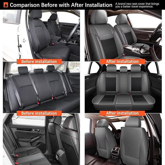 Seat Covers Fit for Nissan Frontier 2009-2023 2024 2025: Leather Car Seat Covers Full Set Ice Silk Breathable Waterproof Seat Cushion Protector (5 Seats; Black & Grey)