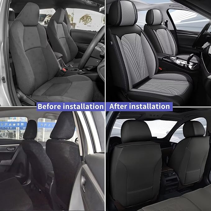 Front Seat Covers Fit for Nissan Frontier 2009-2023 2024 2025, Faux Leather Automotive Seat Covers Breathable Waterproof Seat Cushions Compatible with Airbag (2 Seats,Black & Gray)
