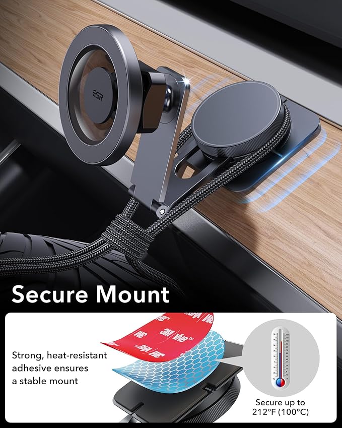 ESR for MagSafe Car Mount, Car Phone Holder,Dashboard/Tesla Touchscreen Car Mount, Magnetic Phone Holder for Car, for iPhone 16/16e/15/14/13/12, S25, Charging Not Supported(2 Metal Rings Included)