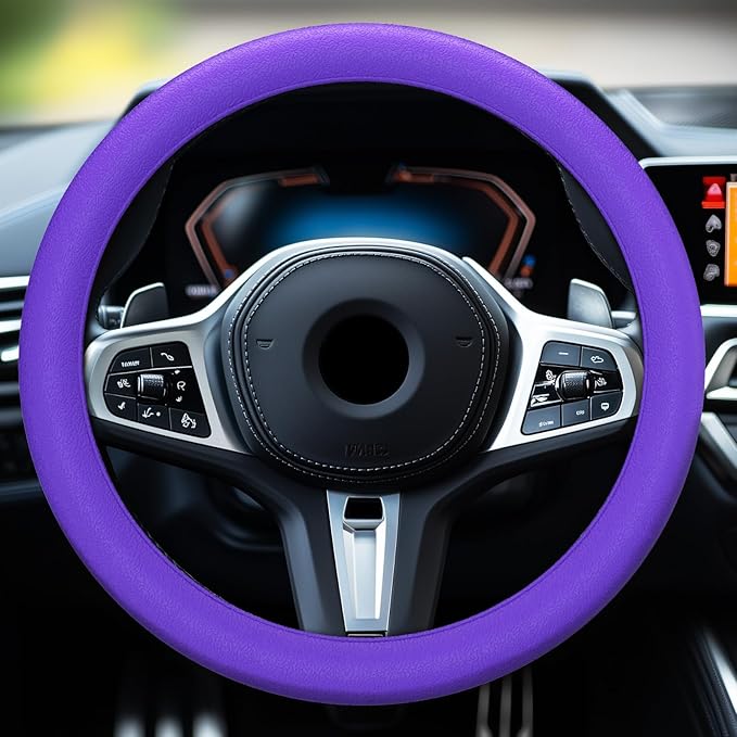 LRITER Car Steering Wheel Cover, Non-Slip Silicone Material, Multiple Color Choices, Universal Auto Parts Steering Wheel Cover, Suitable for Most Cars (Purple)