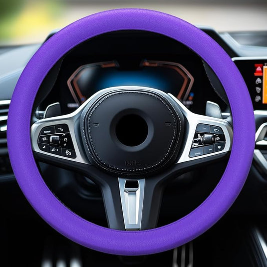 LRITER Car Steering Wheel Cover, Non-Slip Silicone Material, Multiple Color Choices, Universal Auto Parts Steering Wheel Cover, Suitable for Most Cars (Purple)