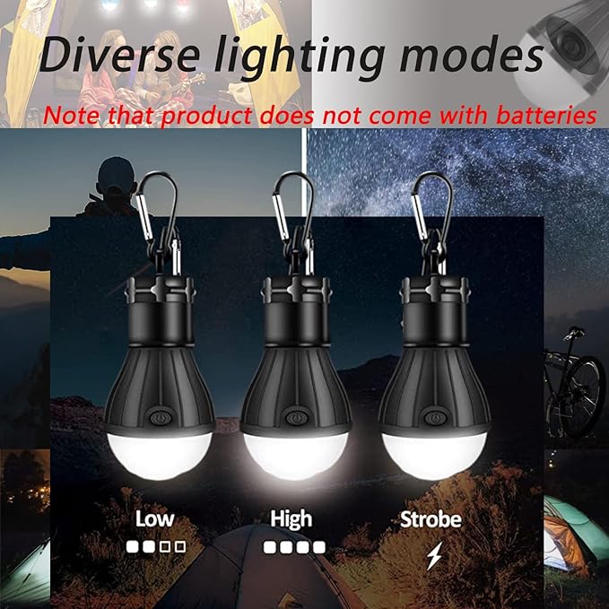 4 Packs LED Camping Lights ,Camping Gear, Camping Tent Lantern Tent Lights Portable Outdoor Waterproof Emergency Light Bulb,Super Bright, for Hiking, Party，Camping, Fishing, Power Failure (Black )