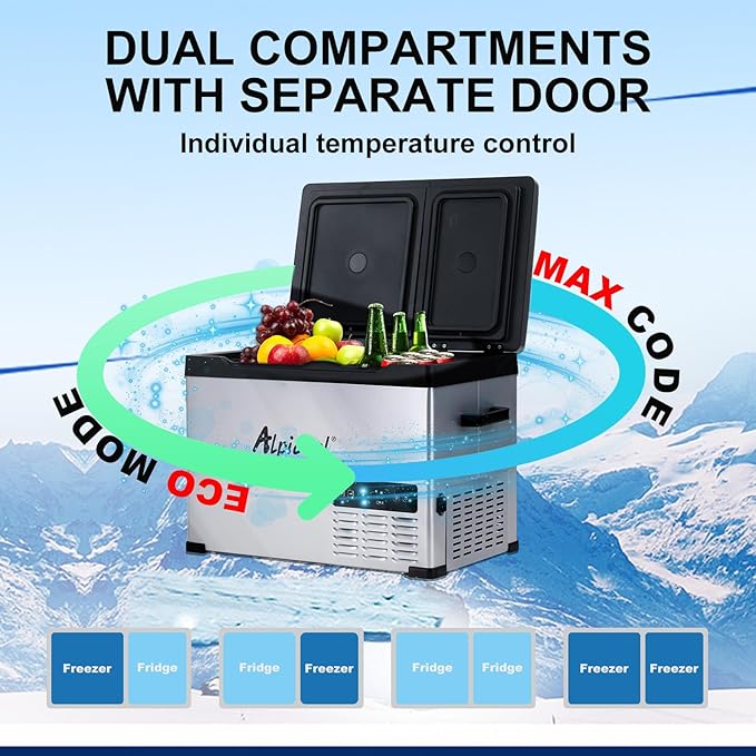 Alpicool CHS55 Dual Temperature Control 12 Volt Refrigerator 42 Quart Portable Car Fridge Freezer (-4°F~68°F) for Truck, RV, Boat, Camping and Travel