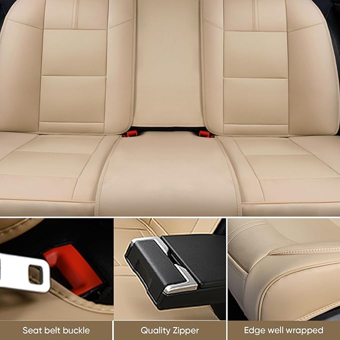 Auto Car Seat Covers Accessories Front Seat Leather Cushion Protector Breathable Waterproof Seat Cover for Cars Universal Fit (Beige, Front Pair)