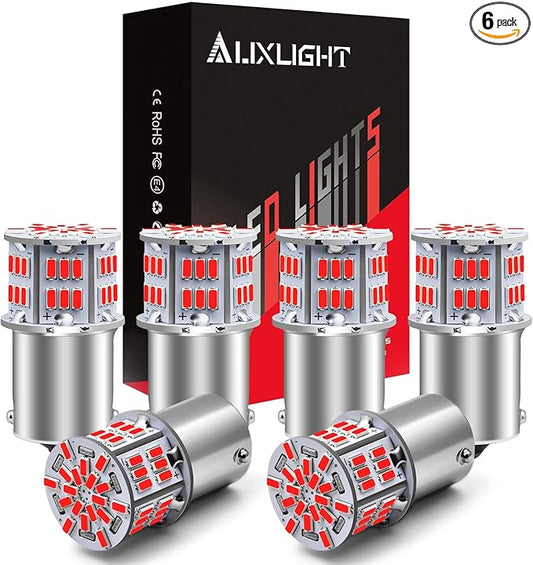 AUXLIGHT 1156 LED Bulbs 54-SMD 300% Super Bright BA15S 7506 1141 1003 LED Light Replacement for Car Brake Tail Signal Parking Lights & RV Camper Trailer Interior Lights, Brilliant Red(Pack of 6)