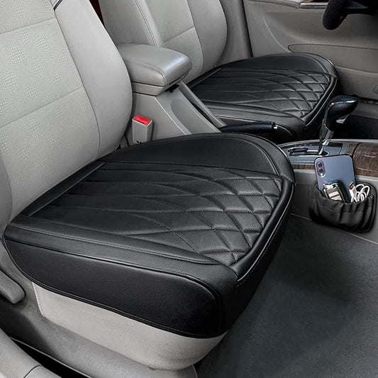2 Pack Leather Front Car Seat Cover Bottom Car Seat, Universal Anti-Slip Driver Car Seat Protectors with Storage Pocket, Waterproof Bottom Auto Seat Cushion Pad Mat for Most Vehicles(Black)