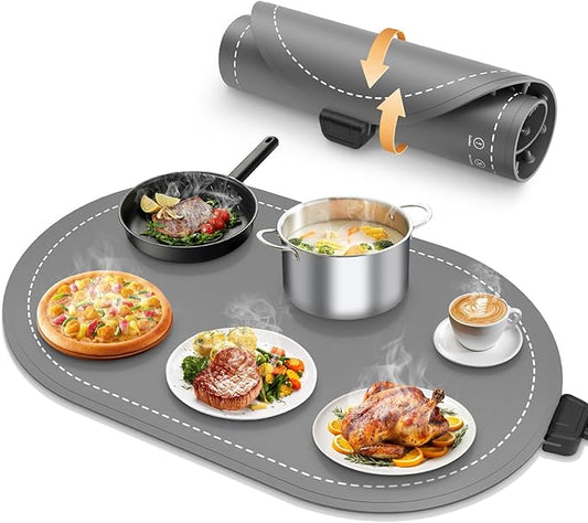 Warming Mat for Food with Adjustable Temperature Timer,10S Fast Heating Silicone Food Warmers for Parties Buffet and Home Daily,Food Warming Mat with Insulating Pad Raised Feet Protects Table