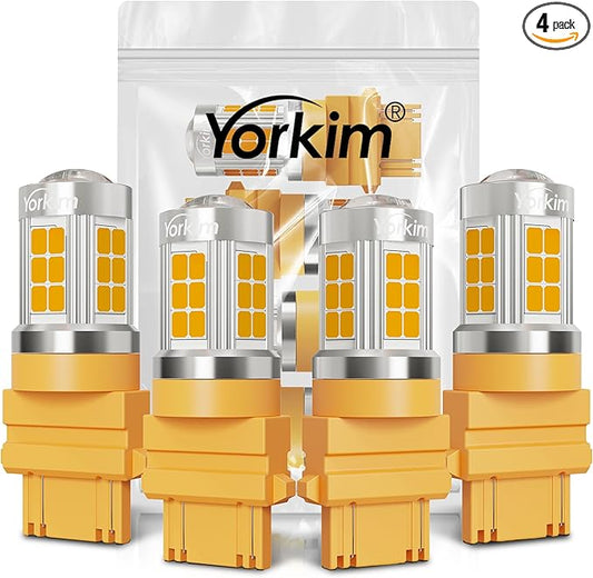 Yorkim 3157 LED Bulb Amber led turn signal bulb, 3157a 3156 led amber lights 3056 3057 4157 bulb led 3157 Replacement for Turn Signal Side Marker Lights, Amber Yellow, pack of 4