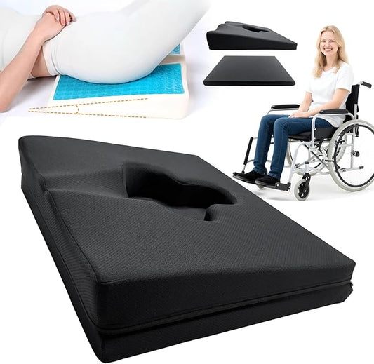 Gel Wheelchair Seat Cushion,Bed Sore Cushions for Butt,Relieve Sciatica,Coccyx,Pressure Sore and Ulcer Pain Relief Pillow,Cushion for Office Chairs,Removable&Washable Cover.(Elevated Set Black)