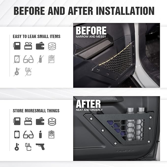 Front Door Storage Pockets Box Compatible with Ford Bronco 2021 2022 2023 2024 2025, Cup Holder Door Side Organizer Molle Panels Expansion Interior Accessories (2/4 Doors, Black, 2 PCS)