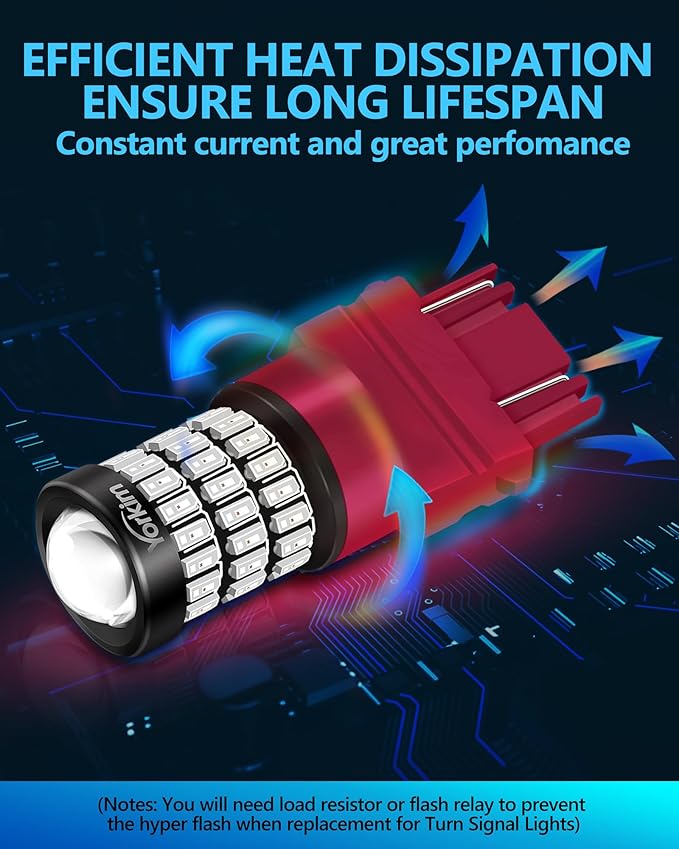 Yorkim 3157 Led Bulb Red 3157 Led brake bulb tail lights 3157 blinking brake lights with Projector 3056 3156 3057 4057 4157 T25 Led Bulbs red, Pack of 2