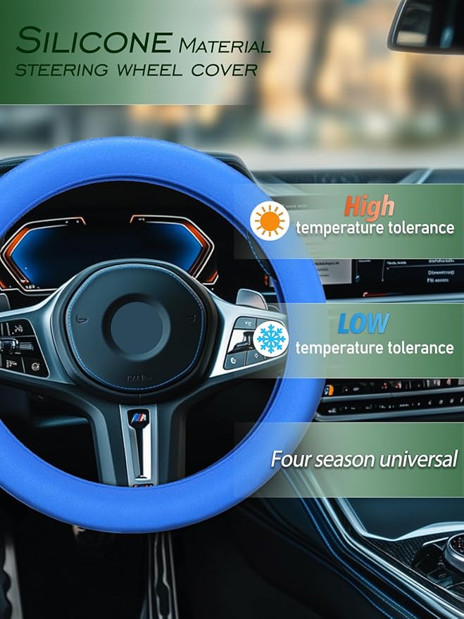 LRITER Car Steering Wheel Cover, Non-Slip Silicone Material, Multiple Color Choices, Universal Auto Parts Steering Wheel Cover, Suitable for Most Cars (Blue)