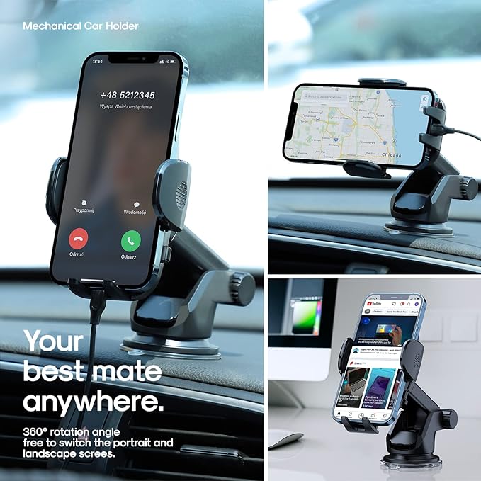 Universal Car Phone Holder[Strongest adsorption] Upgraded Version 3 in 1, car Dashboard air Vents Windshield Phone Holder for iPhone Android Samsung, Google and All Other Smartphones