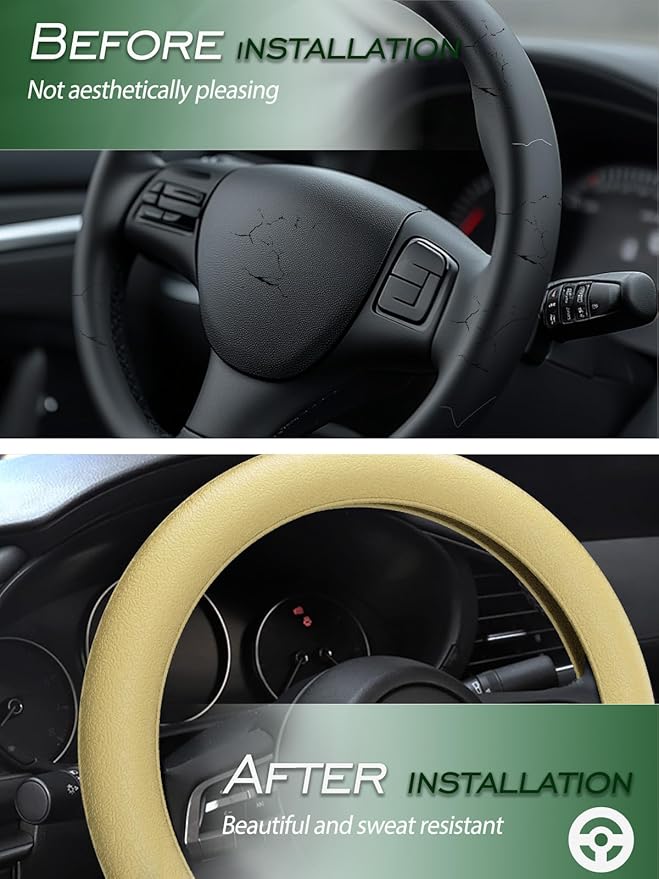LRITER Car Steering Wheel Cover, Non-Slip Silicone Material, Multiple Color Choices, Universal Auto Parts Steering Wheel Cover, Suitable for Most Cars (Champagne)
