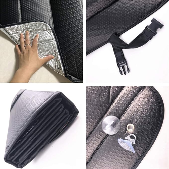 Car Sun[Shade], Sun Protector,Foldable Front Window Shade-Thicken 5-Layer Bubble for Auto Windshield UV Protection and Heat Reflector 58"x 27.5" (Black)