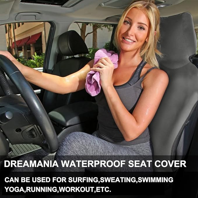 Waterproof Seat Cover, Upgraded Sweat Carseat Protector, Perfect for Universal Anti-Slip Car Truck SUV Seat, Ideal for Surfing Yoga Gym Workout, Grey