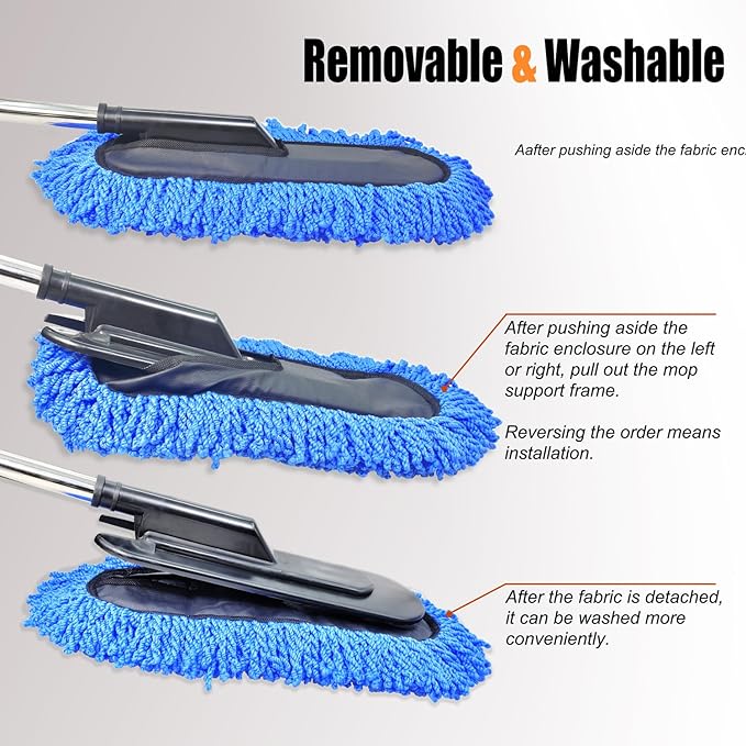 Car Wash Brush Duster Mop,Car Detailing Cleaning Kit,Wash Mitt,Microfiber Scratch-Free Safe for All Cars–Wet/Dry Use,Extendable with Handle 3 Pack